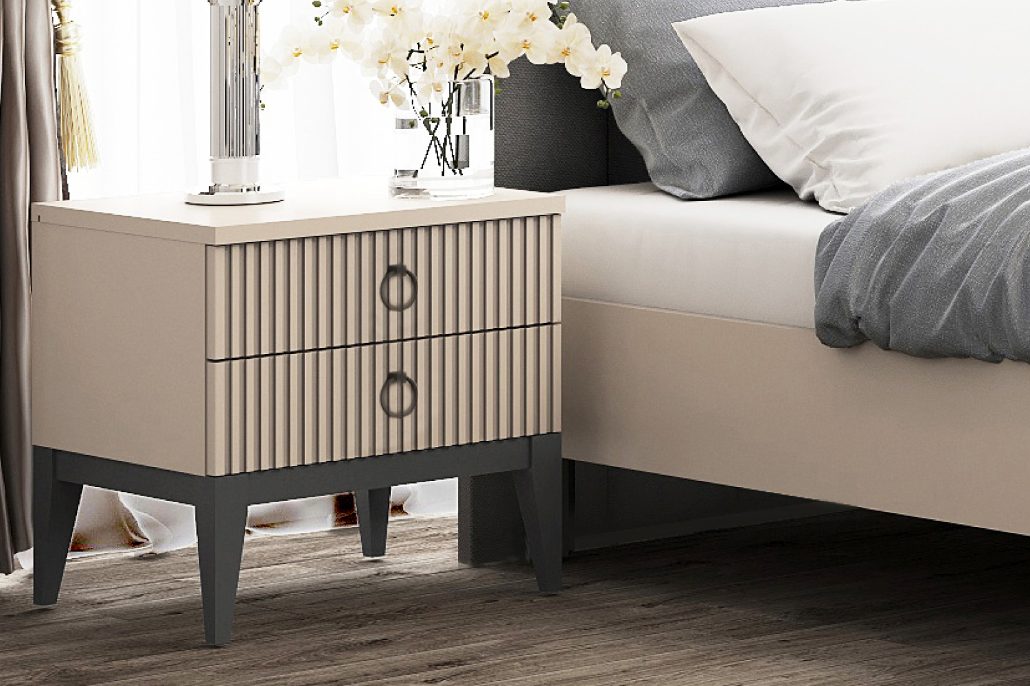 Прикроватные тумбы - изображение №3 "Прикроватная тумба Хилтон с выдвижными ящиками"  на www.Angstrem-mebel.ru