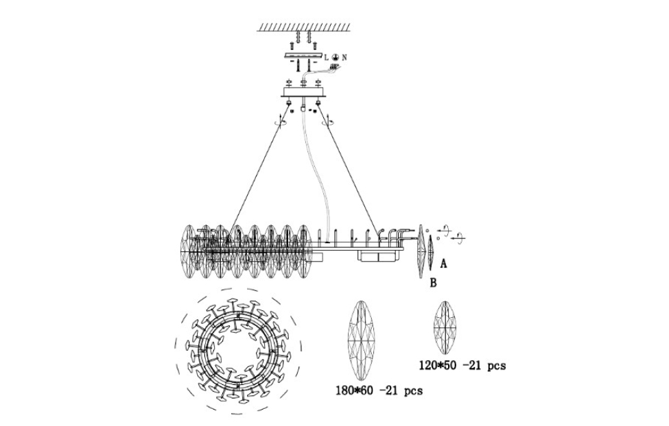 Люстры - изображение №9 "Подвесная люстра Glans D500*H210/1300 8*E14*40W"  на www.Angstrem-mebel.ru