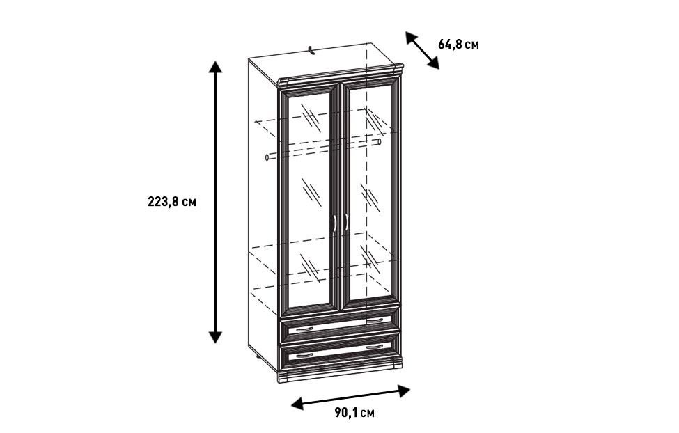 Комбинированные шкафы - изображение №5 "Шкаф Адажио с полками, штангой и 2 выдвижными ящиками"  на www.Angstrem-mebel.ru