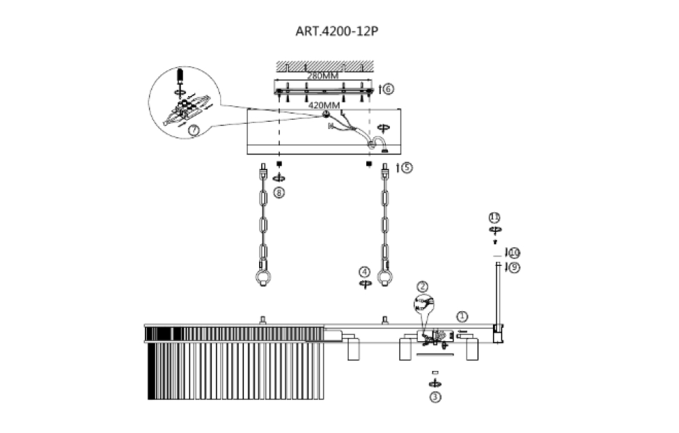Люстры - изображение №9 "Подвесная люстра Turris (золото) L1000*W320*H380/1220 12*E14*40W"  на www.Angstrem-mebel.ru