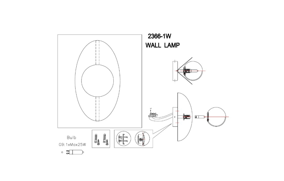 Бра - изображение №7 "Настенный светильник Kernel D150*W140*H250 1*G9*25W"  на www.Angstrem-mebel.ru