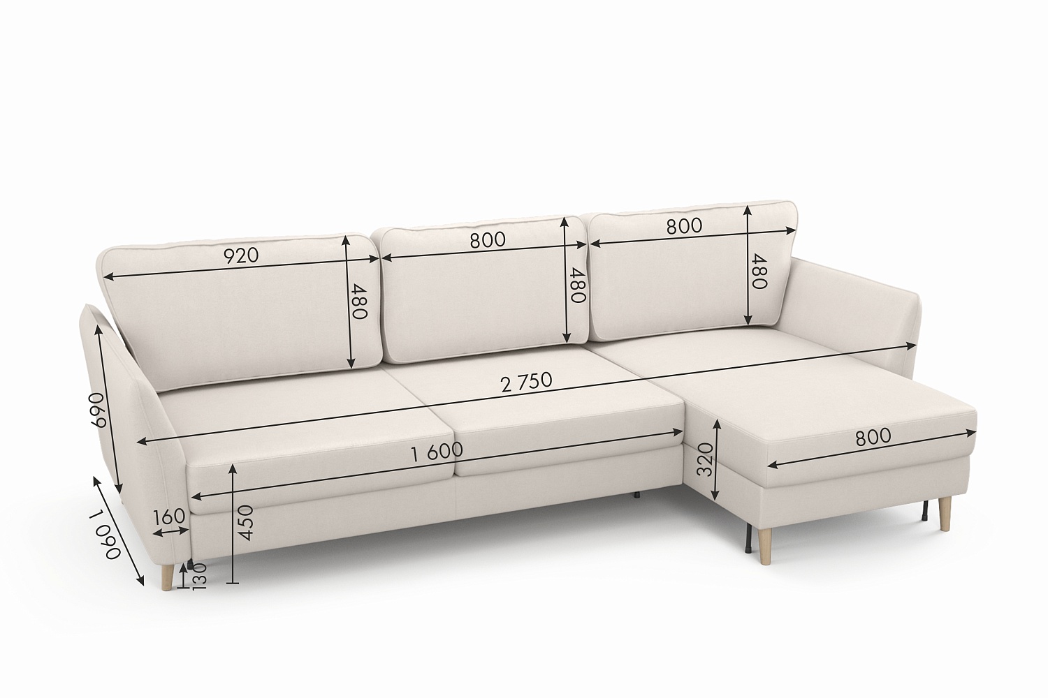 Угловые диваны - изображение №11 "Диван АННИКА NEW 3-х местный с оттоманкой и темными опорами"  на www.Angstrem-mebel.ru