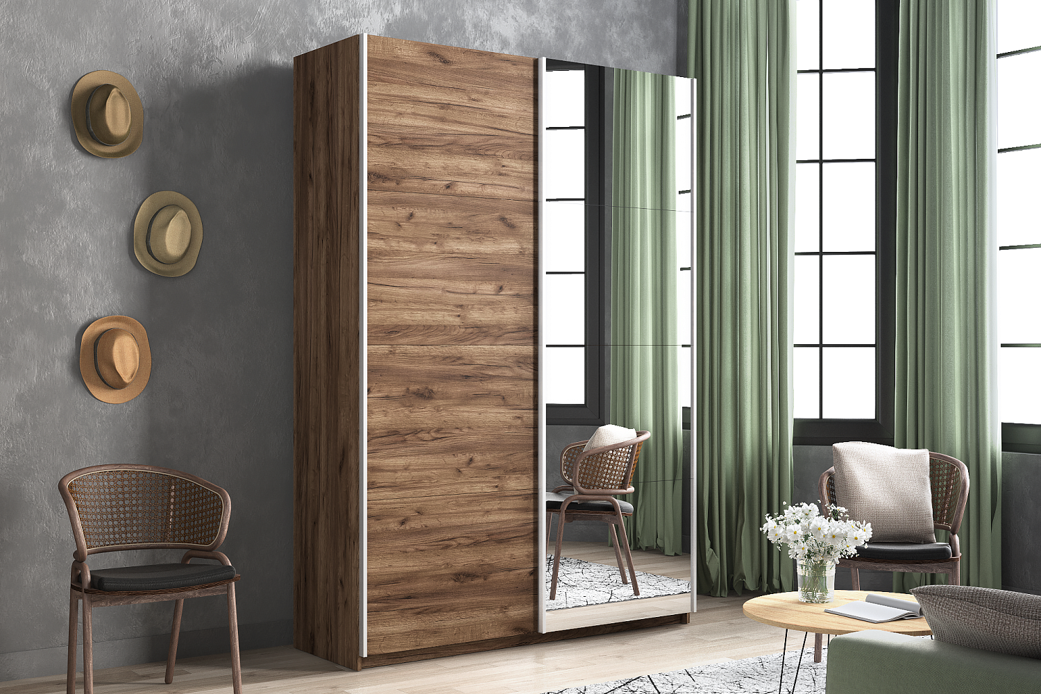 Шкафы-купе - изображение №4 "Шкаф-купе Lux  Дуб табачный / зеркало"  на www.Angstrem-mebel.ru