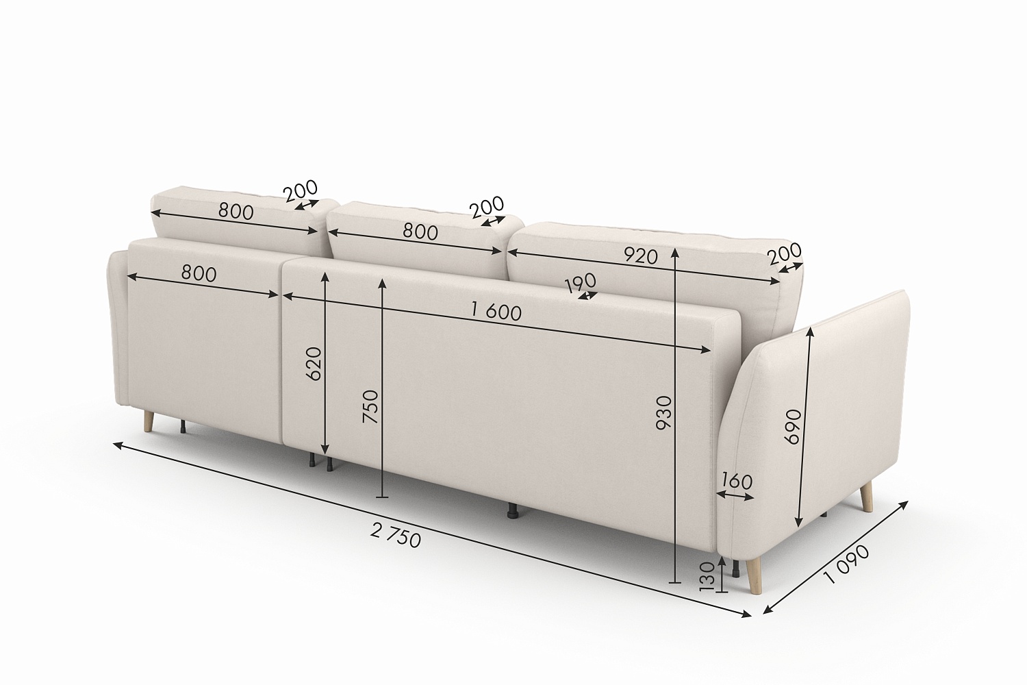Угловые диваны - изображение №9 "Диван АННИКА NEW 3-х местный с оттоманкой и темными опорами"  на www.Angstrem-mebel.ru